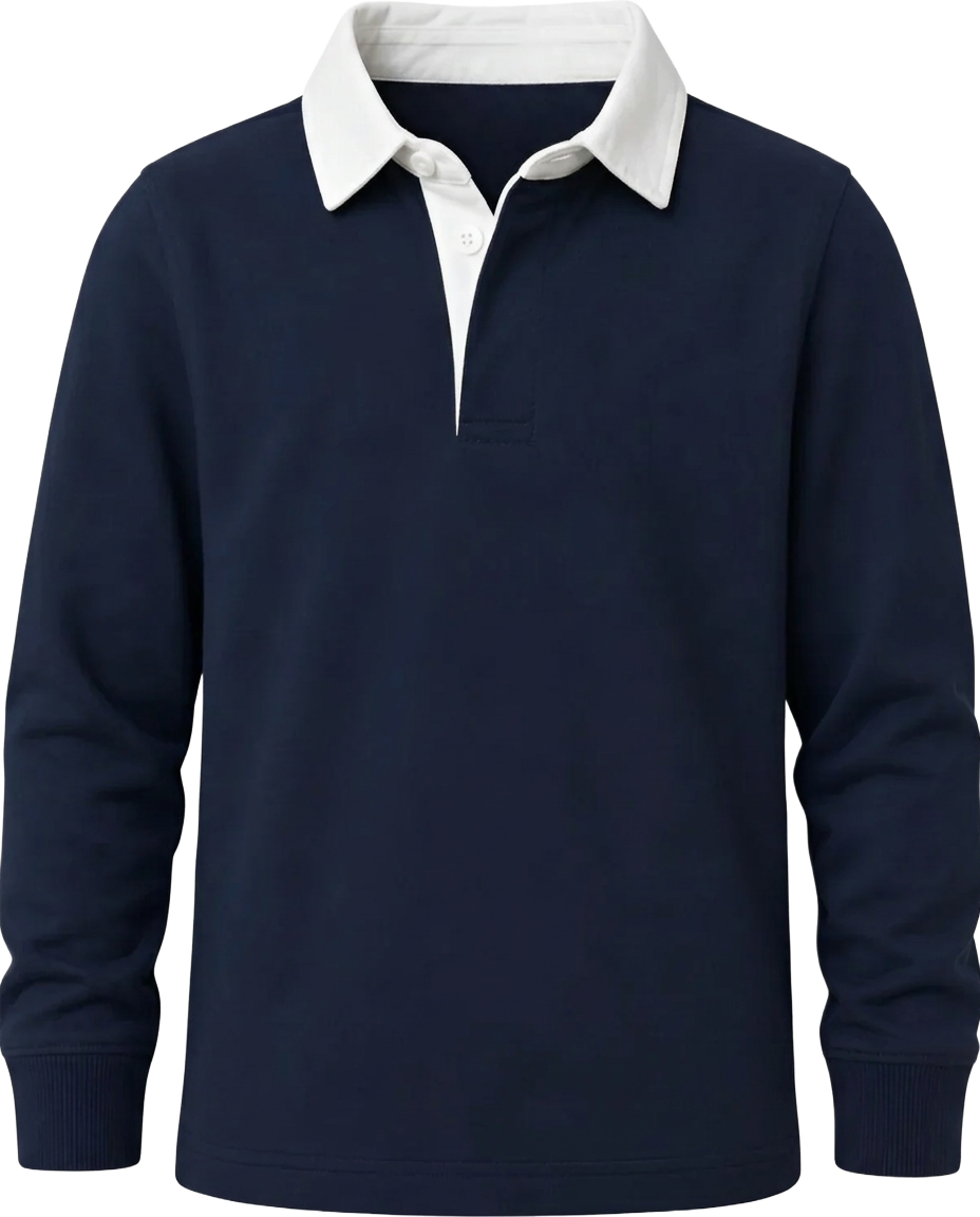 Plain Navy & White Retro Rugby Jersey