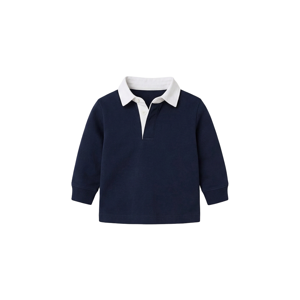 Kids Plain Navy & White Retro Rugby Jersey