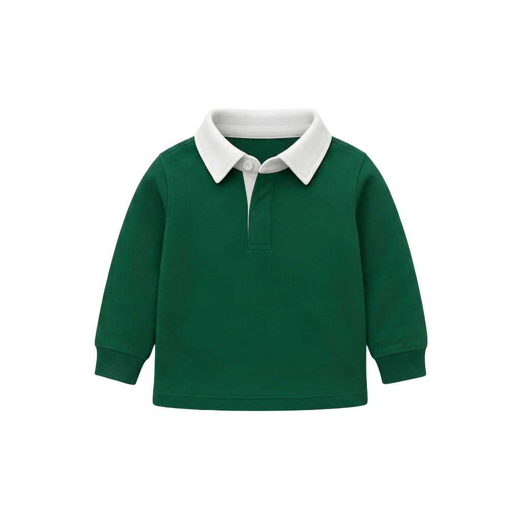 Kids Plain Green & White Retro Rugby Jersey