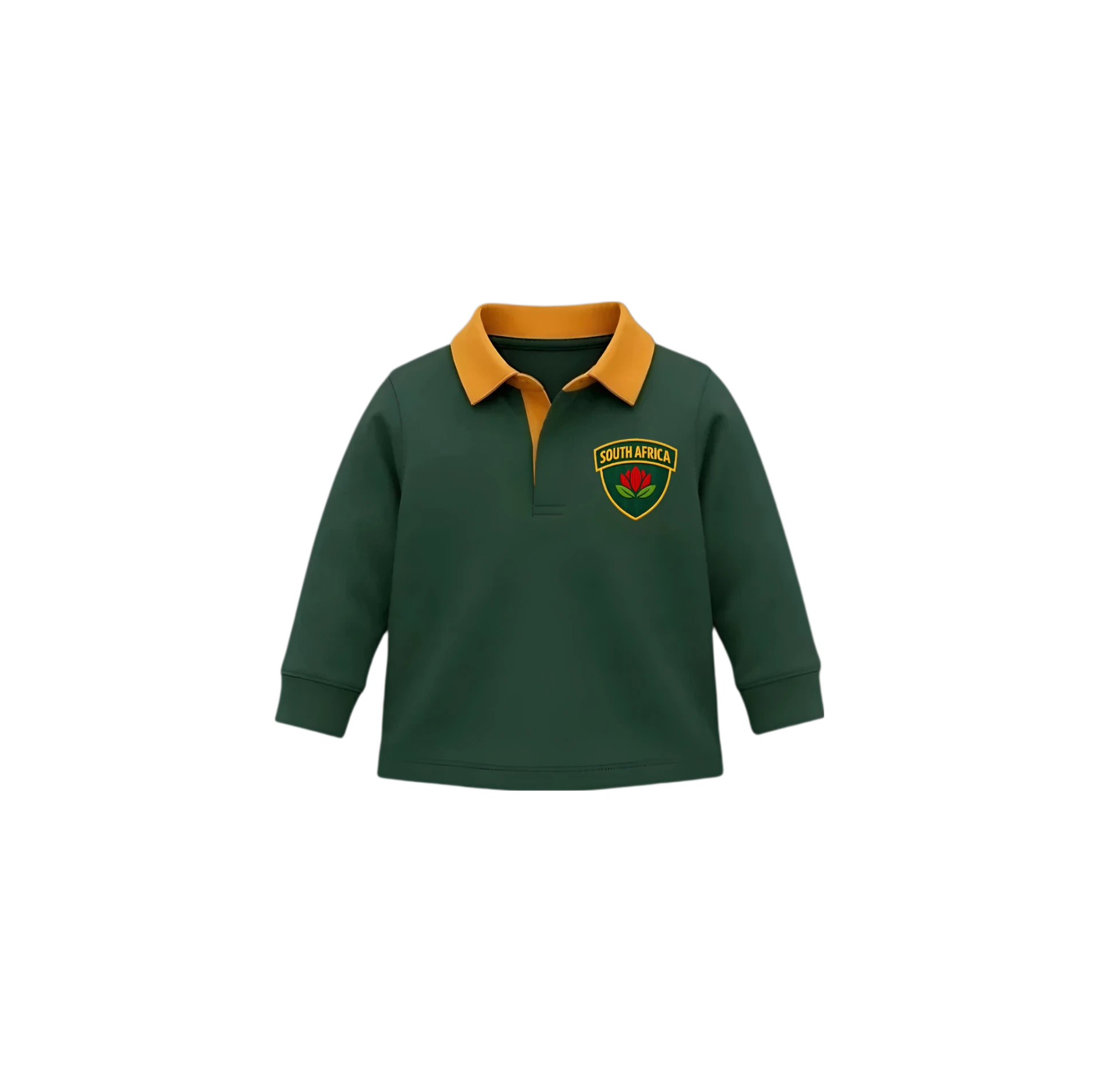 Kids Plain Bottle Green & Gold Retro Rugby Jersey