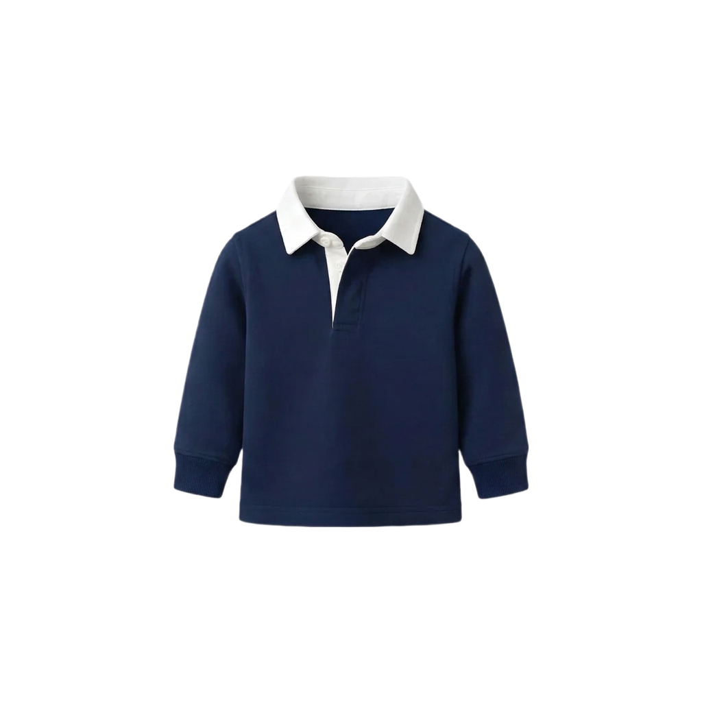 Kids Plain All-Navy Retro Rugby Jersey