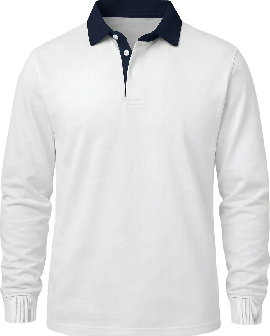 Plain White & Navy Retro Rugby Jersey