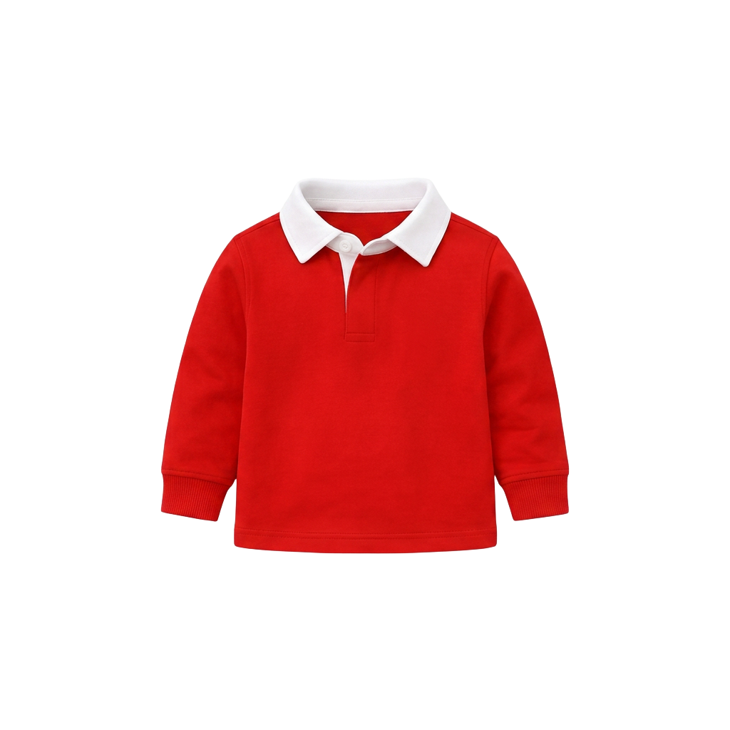 Kids Plain Red & White Retro Rugby Jersey