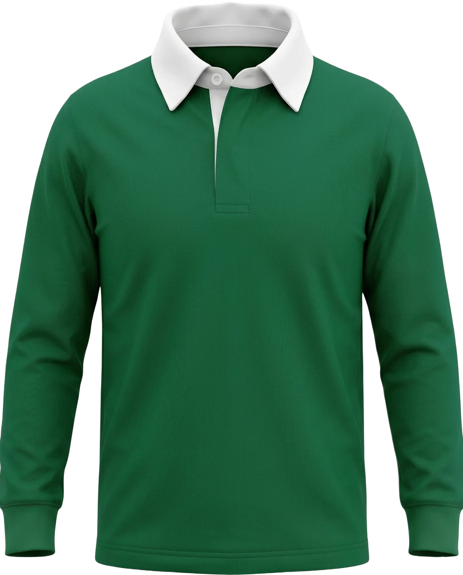 Plain Green & White Retro Rugby Jersey