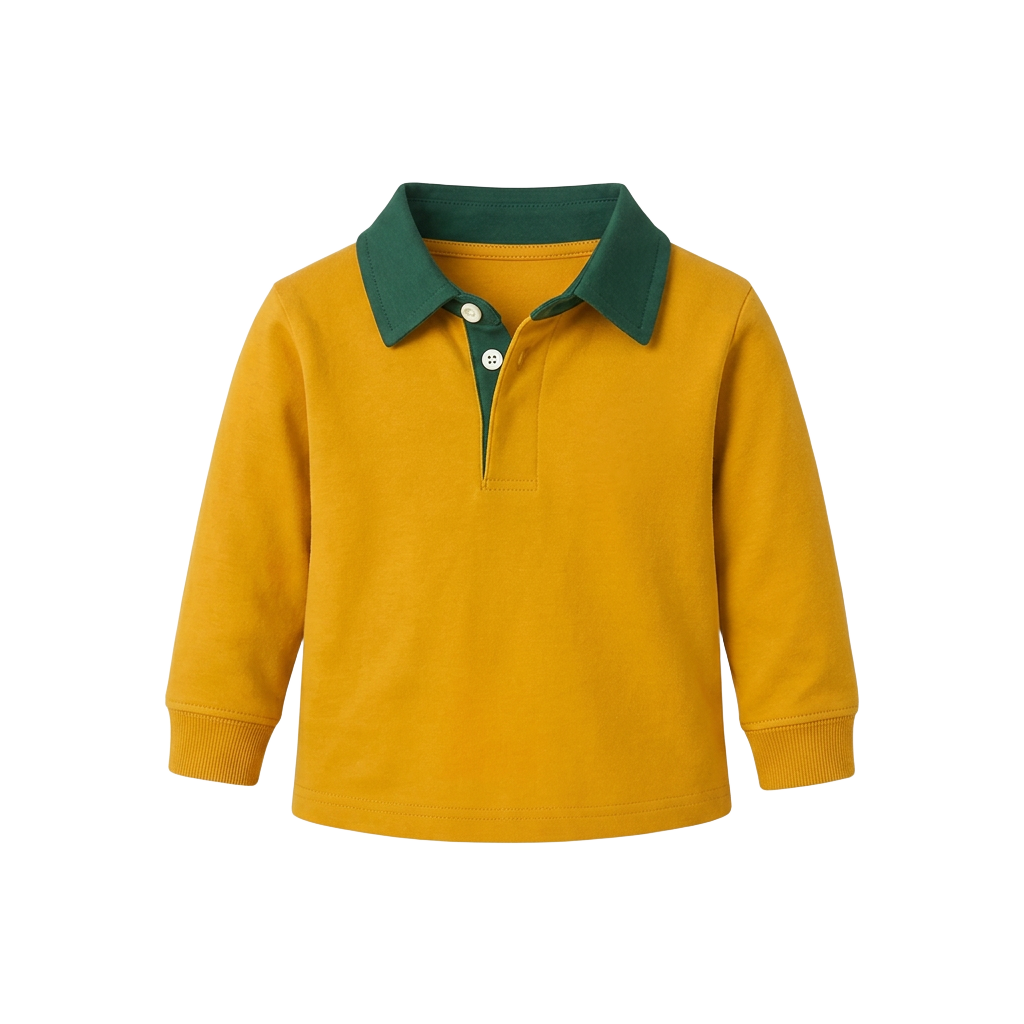 Kids Plain Gold & Green Retro Rugby Jersey
