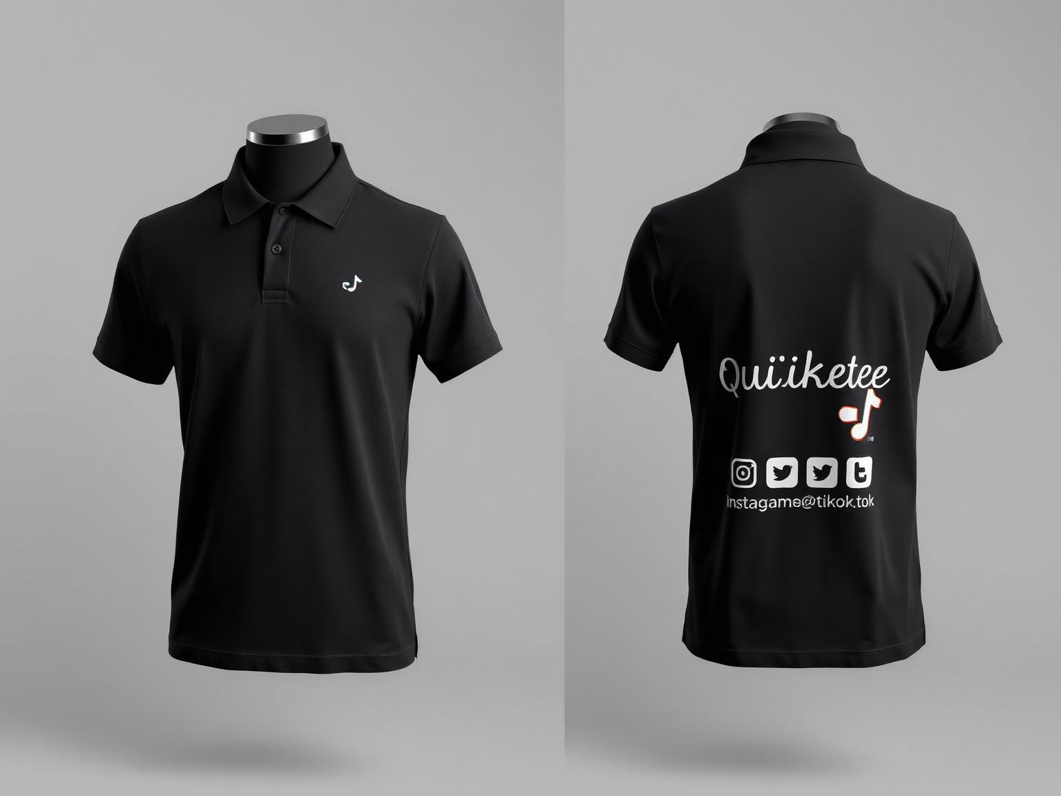 Polo shirts with chest embroidery and screen-printed QuickeeTee social media back print