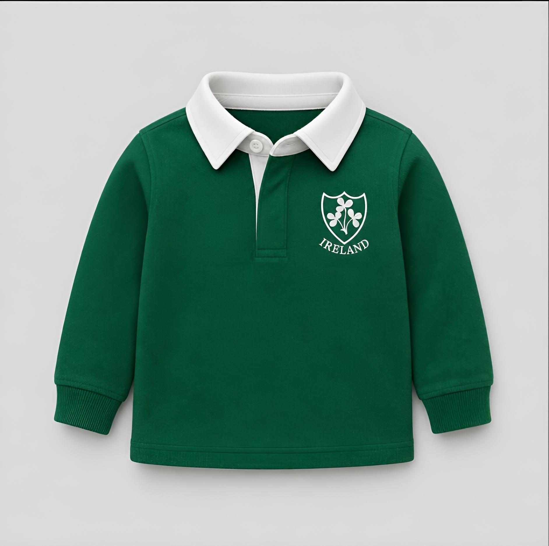 Children's Ireland retro rugby shirt with embroidered shamrock crest