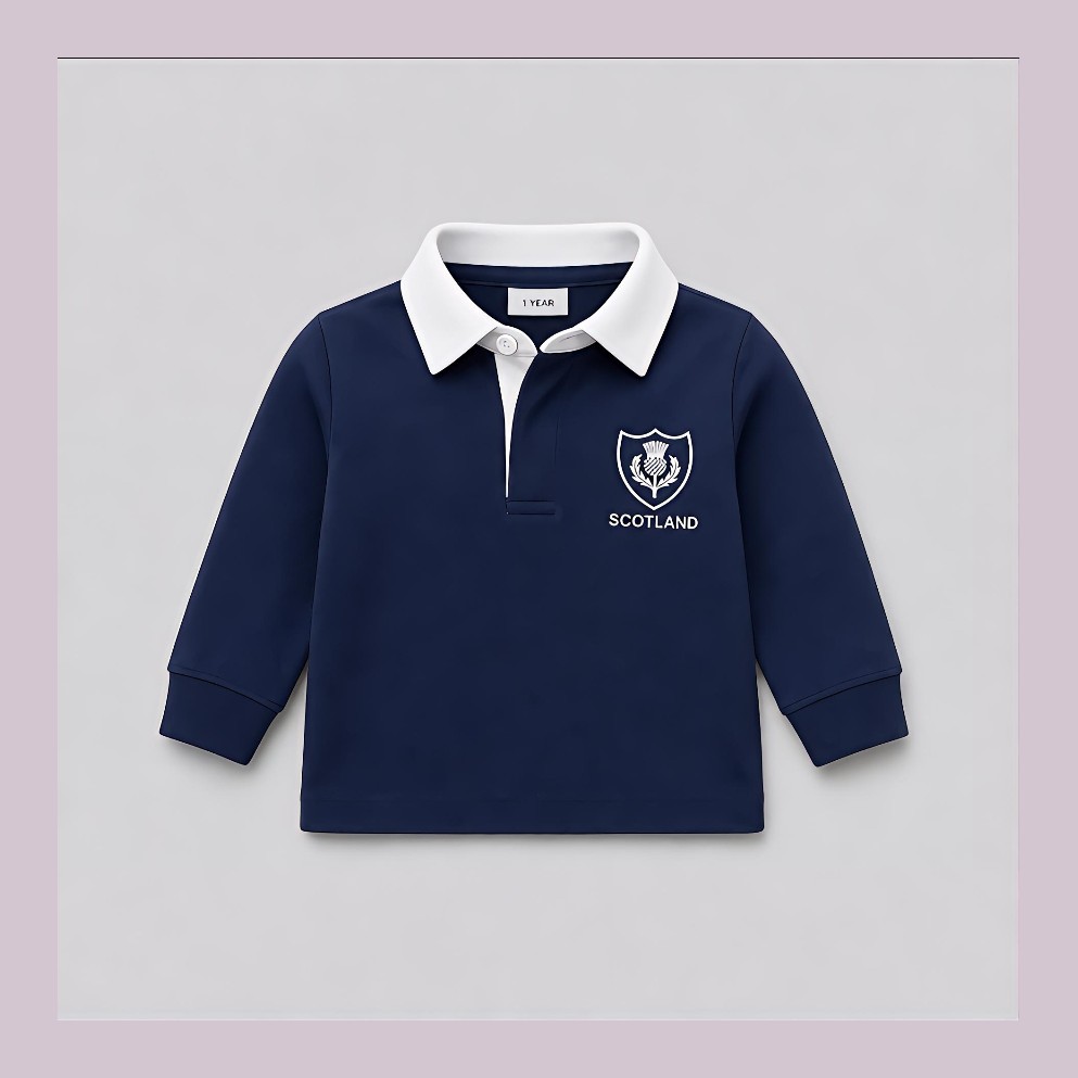 Children's Scotland retro rugby shirt with embroidered thistle crest