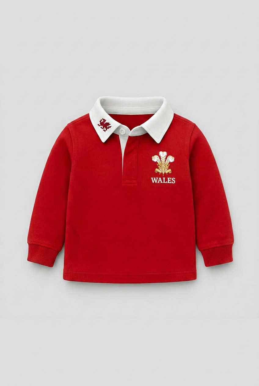 Children's Wales retro rugby shirt with embroidered feathers crest