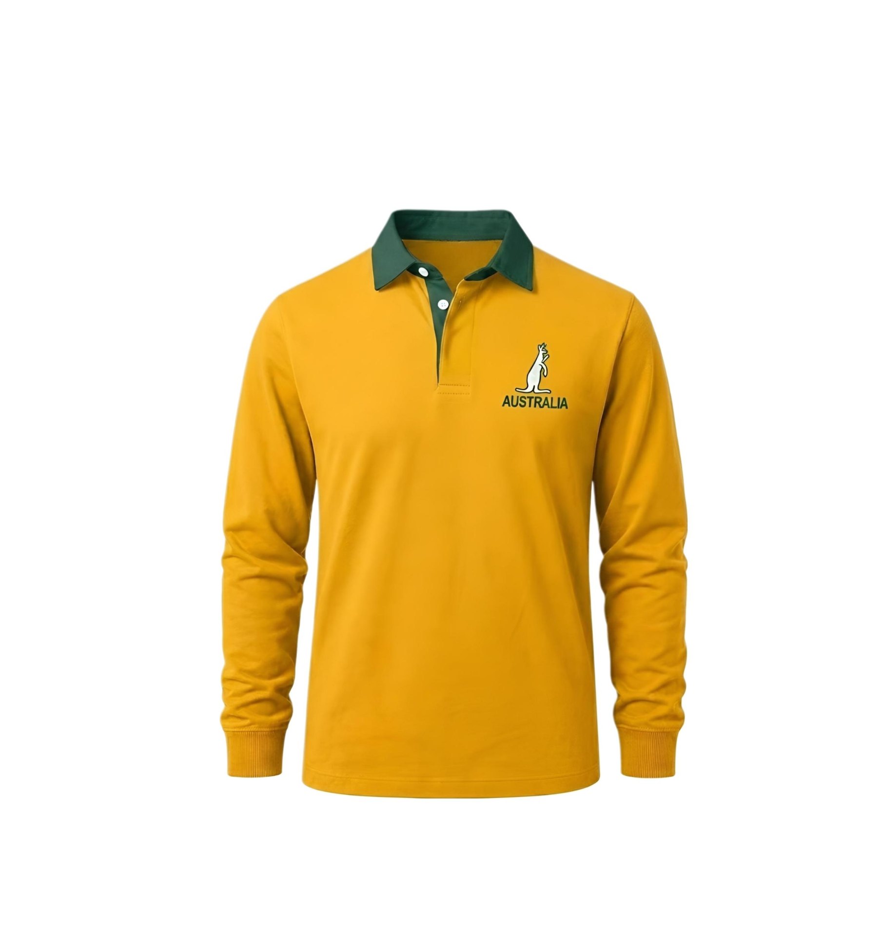 Green and gold Australia retro rugby shirt with embroidered crest