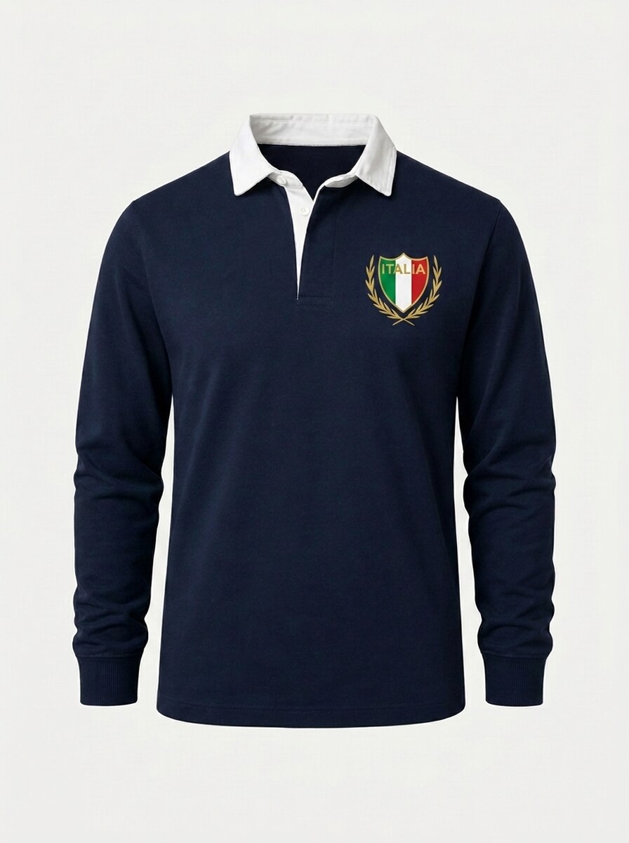 Blue Italy retro rugby shirt with embroidered crest