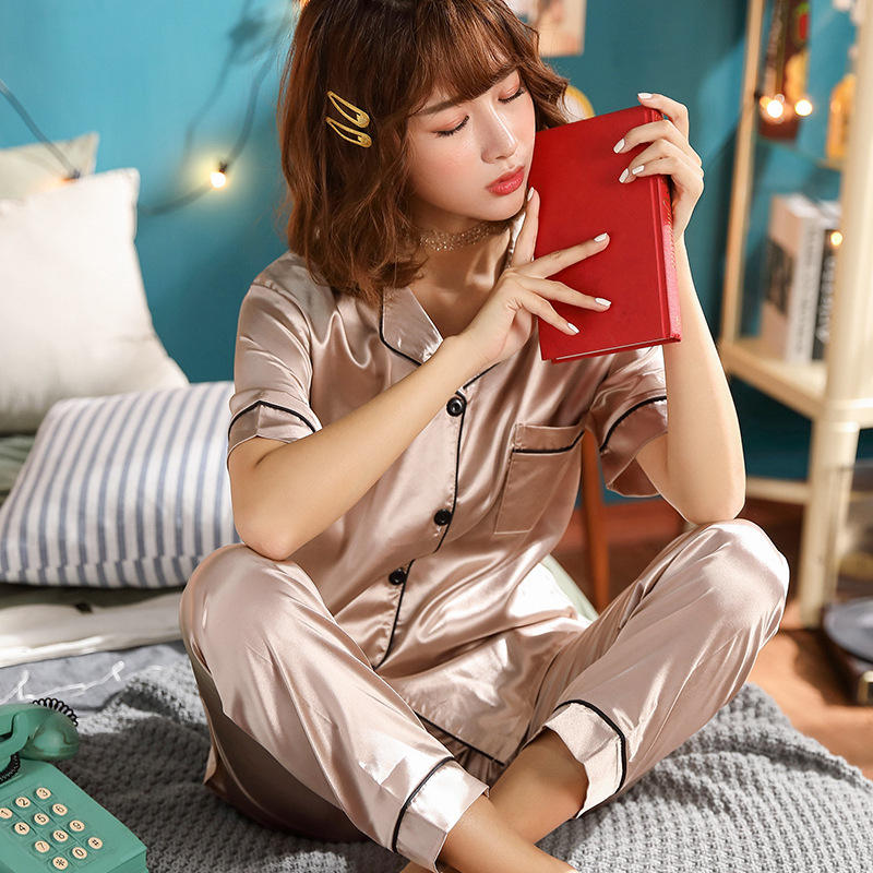 Silk Satin Short Sleeve Pyjama Set — Luxury Lounge & Nightwear — view 5