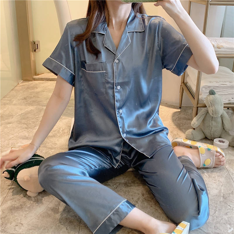 Silk Satin Short Sleeve Pyjama Set — Luxury Lounge & Nightwear — view 7