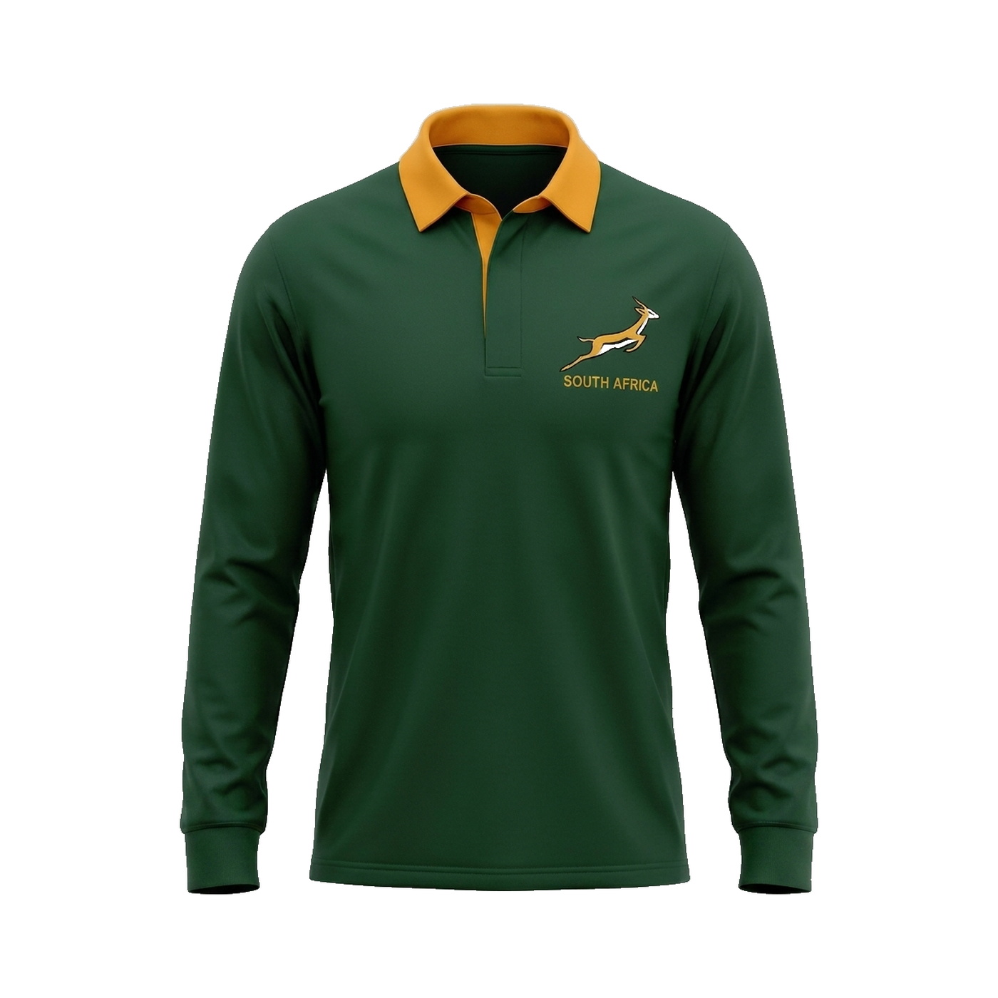 Adults South Africa Springboks-style retro rugby shirt in green and gold, sizes Small to 7XL